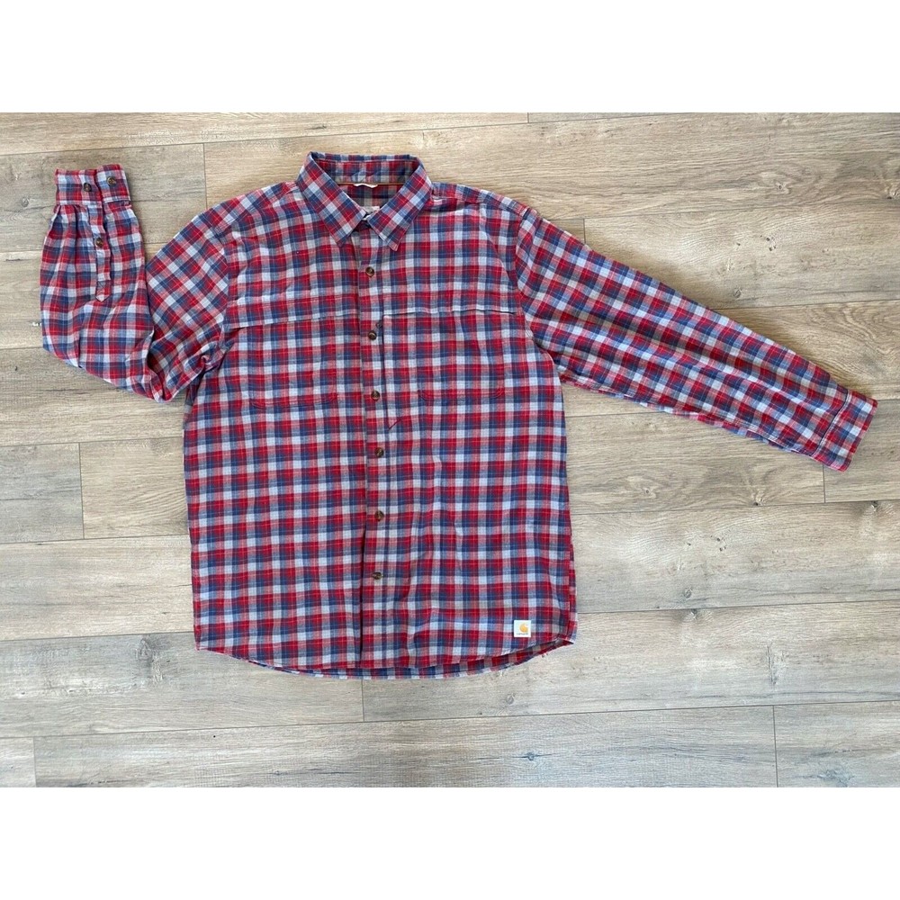 Carhartt Thick Flannel Men's XL Long Sleeve Red Plaid Button Up Workwear Shirt